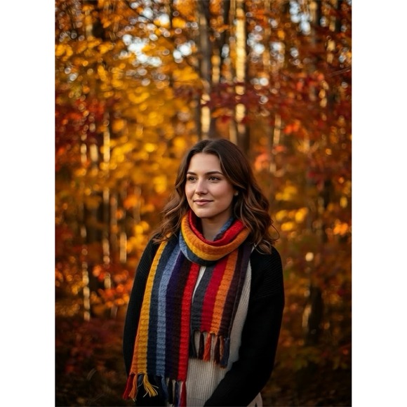 Accessories - Multicolor Striped Scarf 66" Long, 76"w/Fringe, Acrylic